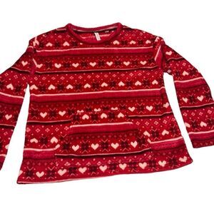 Red Joyspun Stretch Long Sleeve Fair Isle Fleece Pullover Ladies Small